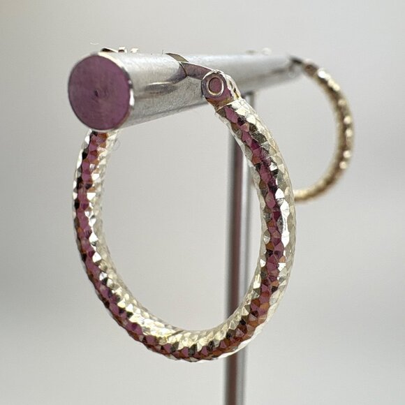 VTG Sterling Silver 925 Textured Elongated Hoop Earrings Size 1" Length - Picture 5 of 11